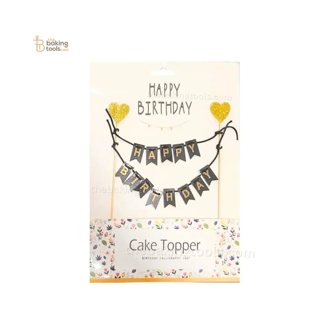 Black "Happy Birthday" Banner Cake Topper - thebakingtools.com